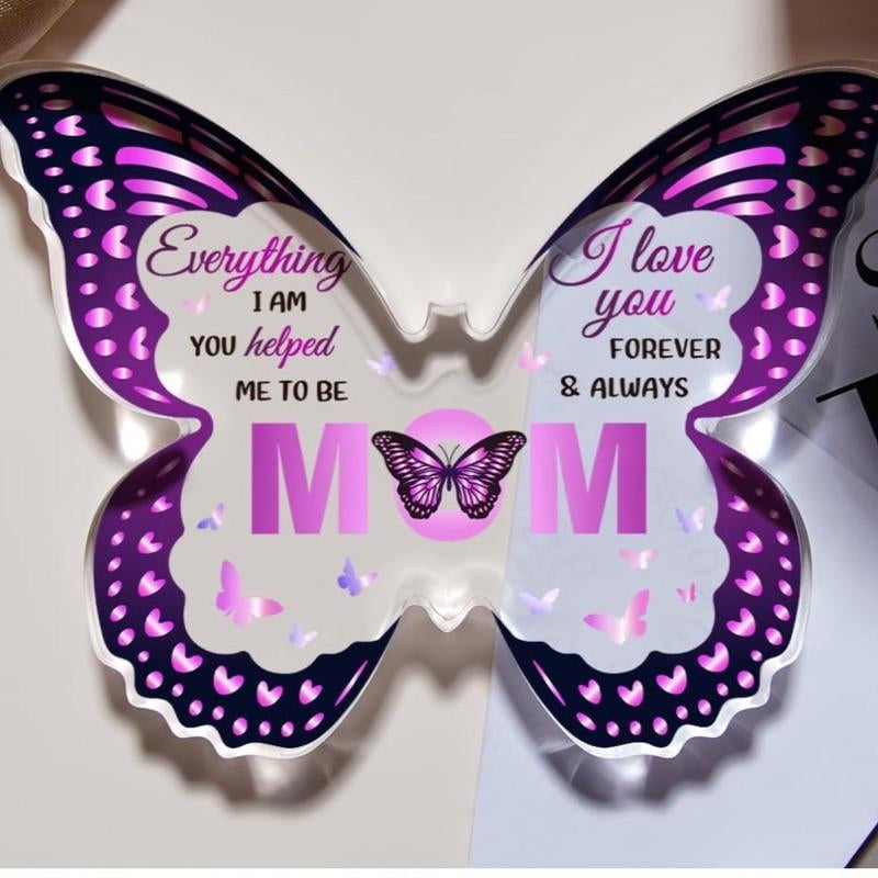 Super Pretty Mothers Day Gifts for Mom, Unique Mom Birthday Gift Ideas, 5X3.8 in Butterfly-Shaped Acrylic Keepsake Gifts for Christmas Thanksgiving from Daughter Son Sweet Decor