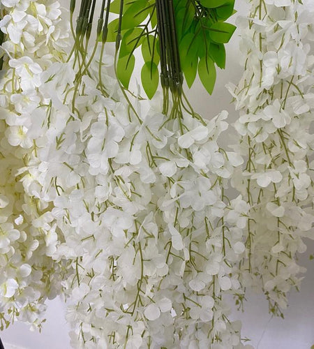 12 Piece Artificial Silk Wisteria Vine 3.6 Feet Ratta Hanging Flower Garland String Home Party Wedding Decor (White)