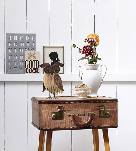 Wood Bird Figurine Home Decor Accent, Rustic Owl Statue Tabletop Decoration for Living Room Bedroom Office, Abstract Spring Summer Autumn Decor (Rust Color B)