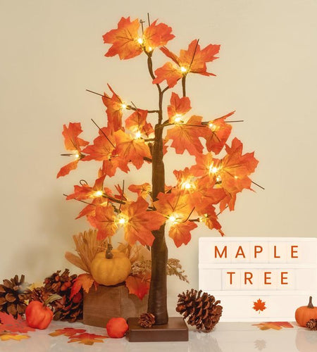 Alfanite 24-Inch Fall Lighted Maple Tree, 24 LED Lights, Usb+Battery Operated Thanksgiving Table Centerpieces Decoration Tree for Home Fireplace Autumn Harvest Tabletop Indoor Decor