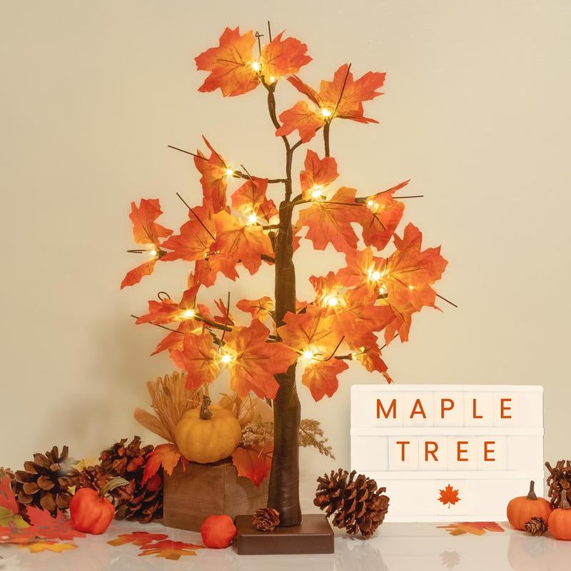 Alfanite 24-Inch Fall Lighted Maple Tree, 24 LED Lights, Usb+Battery Operated Thanksgiving Table Centerpieces Decoration Tree for Home Fireplace Autumn Harvest Tabletop Indoor Decor