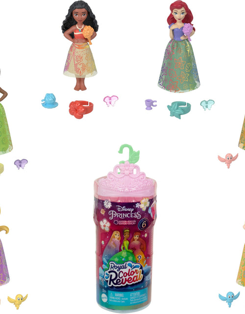 Load image into Gallery viewer, Mattel Disney Princess Toys Small Doll Royal Color Reveal with 6 Surprises Including Scented Ring &amp; 4 Accessories Garden Party Series (Dolls May Vary)
