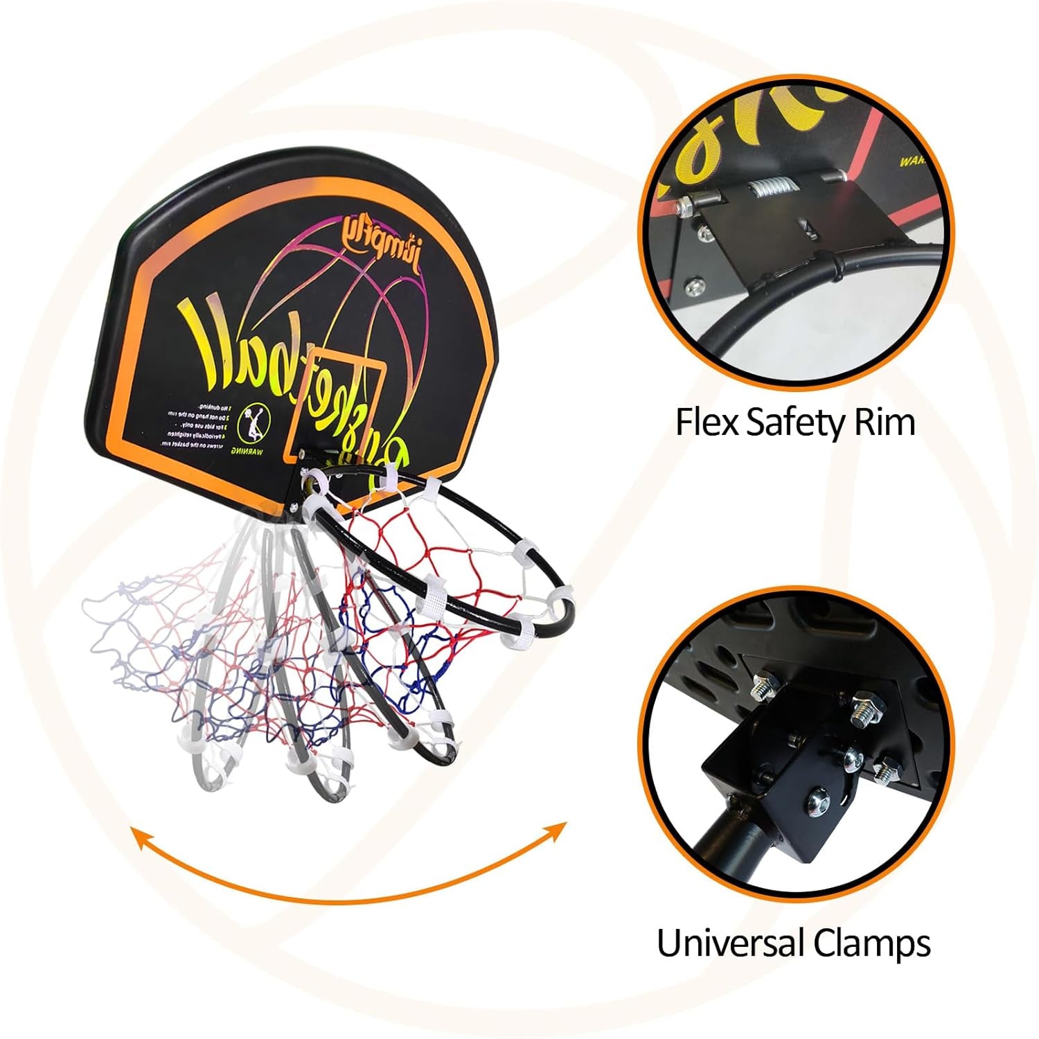 Trampoline Basketball Hoop Attachment, Basketball Hoop for Trampoline Easy to Install, Universal Trampoline Accessories Fits Straight Pole & Curved Pole with Mini Balls & Pump