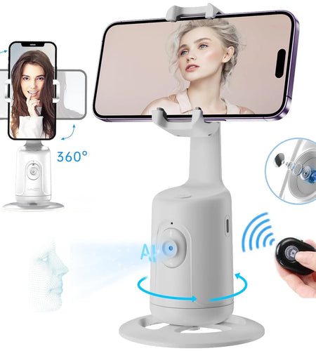 Auto Face Tracking Tripod, No App, 360° Rotation Face Body Phone Camera Mount Gesture Control, Rechargeable Battery for Vlog, Streaming, Video, Tiktok