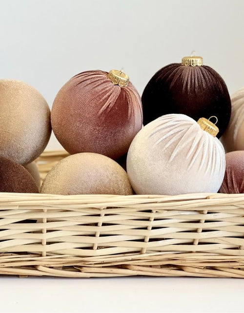 Load image into Gallery viewer, Christmas Velvet Ornaments, Christmas Tree Decoration, Brown Shades Set of 12 Pcs Size 4&quot;, Christmas Handmade Custom Balls Gift Decorative Hanging
