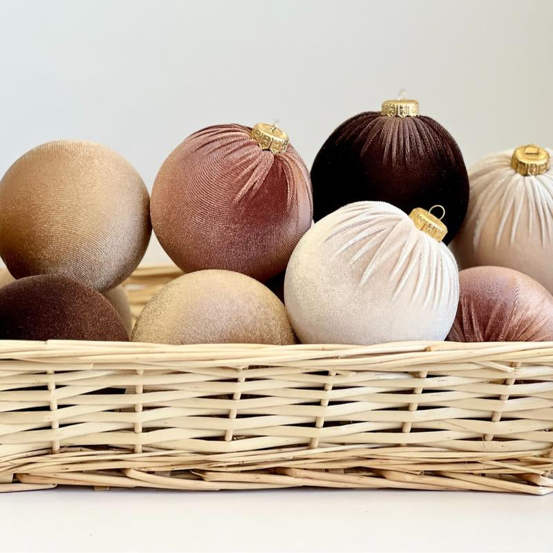 Christmas Velvet Ornaments, Christmas Tree Decoration, Brown Shades Set of 12 Pcs Size 4", Christmas Handmade Custom Balls Gift Decorative Hanging