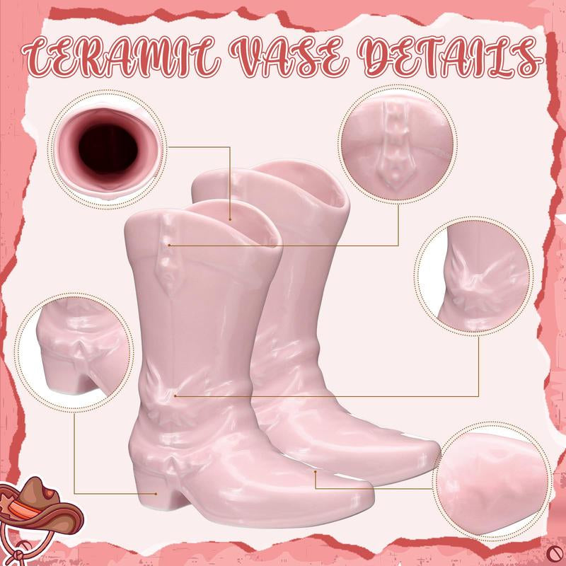Boot Vase for Book Shelf Ceramic Cowboy Decoration Arrangements Nice Western Country Accent Vase Unique Boot Planter for Modern Aesthetic Room Wedding Decor