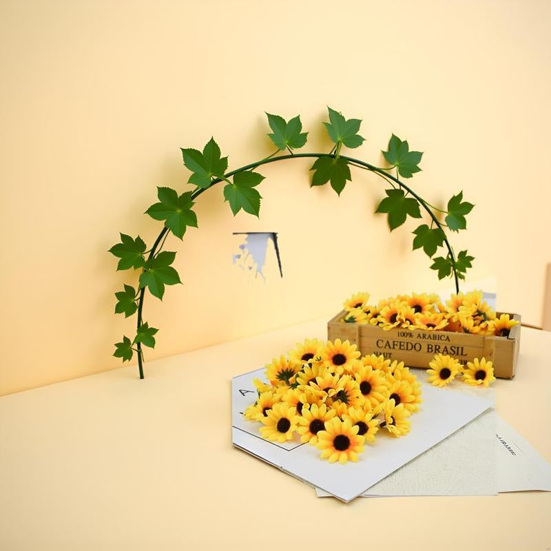 Fall Halloween Gift 100Pcs Yellow Artificial Flower Heads Mini Fake Sunflower Decorative Fabric Flowers Craft Floral Embellishments
