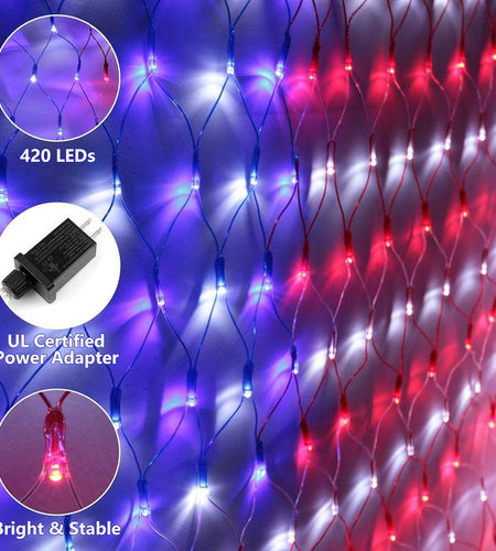 Super Larger Size American Flag Lights, July 4Th Patriotic Lights with Ultra-Bright 420 LED, Waterproof Led Flag Net Light of USA, 4Th of July Decor Independence Day Memorial Day