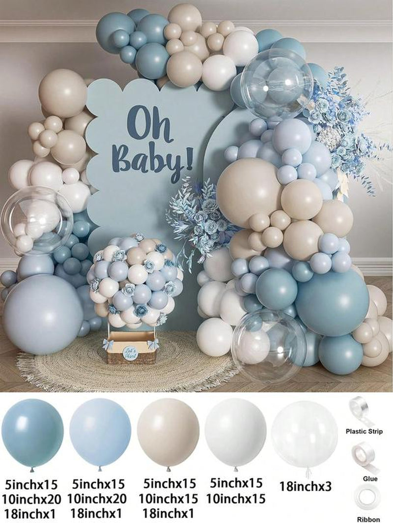 136PCS Gender Reveal Balloon Arch Kit - Dusty Pink & Fog Blue Balloons, White Sand Balloons, Boho Wedding Decor, Bridal Bear Theme