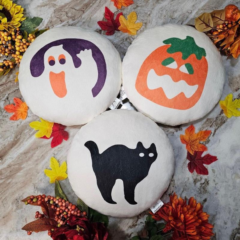 Kawaii Halloween Sugar Cookie Pillow |10 Inch Pumpkin, Black Cat & Ghost | Break & Bake Cookie Decor