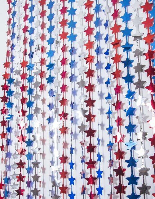 Load image into Gallery viewer, Lolstar 4Th of July Decorations, Red White and Blue 3 Pack Star Tinsel Foil Fringe Curtains, Memorial Day Photo Booth Prop Streamers Backdrop for America Patriotic Party Independence Day Labor Day Banners Ornaments
