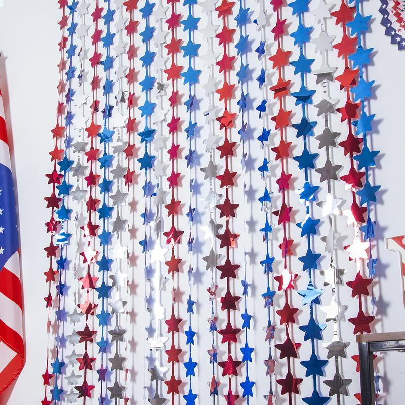 Lolstar 4Th of July Decorations, Red White and Blue 3 Pack Star Tinsel Foil Fringe Curtains, Memorial Day Photo Booth Prop Streamers Backdrop for America Patriotic Party Independence Day Labor Day Banners Ornaments