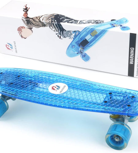 22 Inch Skateboard- with Led Light up Wheels for Beginners,Complete Mini Cruiser Retro Skateboard for Kid,Smooth Riding,Durable Polypropylene with Pu Wheels