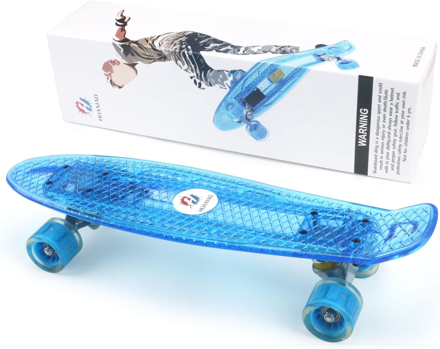 22 Inch Skateboard- with Led Light up Wheels for Beginners,Complete Mini Cruiser Retro Skateboard for Kid,Smooth Riding,Durable Polypropylene with Pu Wheels