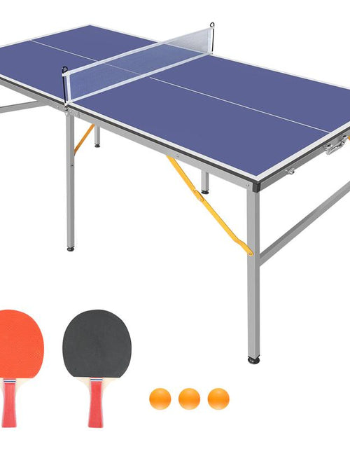 Load image into Gallery viewer, 6Ft Mid-Size Table Tennis Table Foldable &amp; Portable Ping Pong Table Set for Indoor &amp; Outdoor Games with Net, 2 Table Tennis Paddles and 3 Balls
