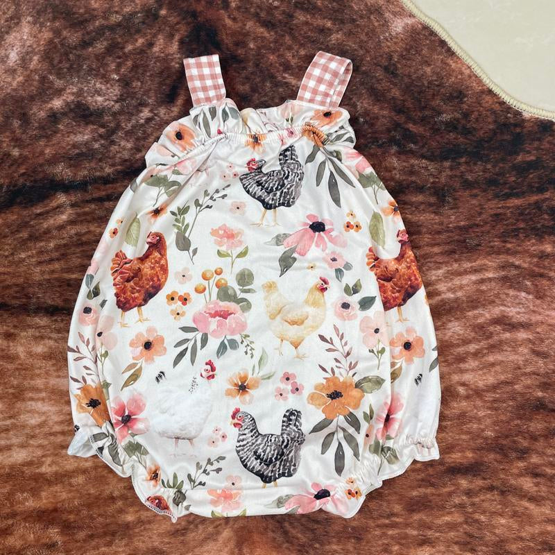 Baby Girl Clothes Chicken Embroidery Baby Summer Bubble Farm Clothing