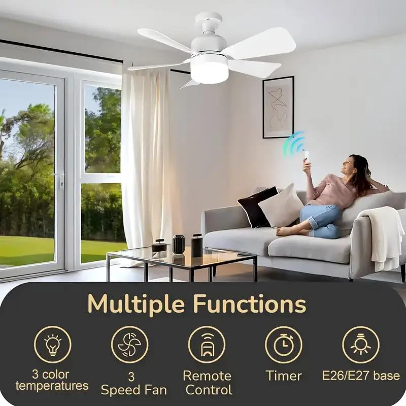 Socket Ceiling Fan Light with Remote Control, E27 Base Dimmable LED Energy Saving Lamp, 3 Levels Dimming, Suitable for Bedroom, Living Room, Kitchen
