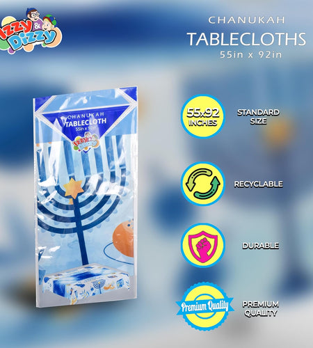 Hanukkah Tablecloth Plastic - Hanukkah Paper Goods - 55" X 92" - Blue and White Chanukah Themed Party Supplies (2-Pack)