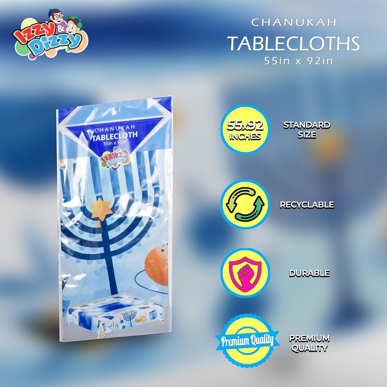 Hanukkah Tablecloth Plastic - Hanukkah Paper Goods - 55" X 92" - Blue and White Chanukah Themed Party Supplies (2-Pack)