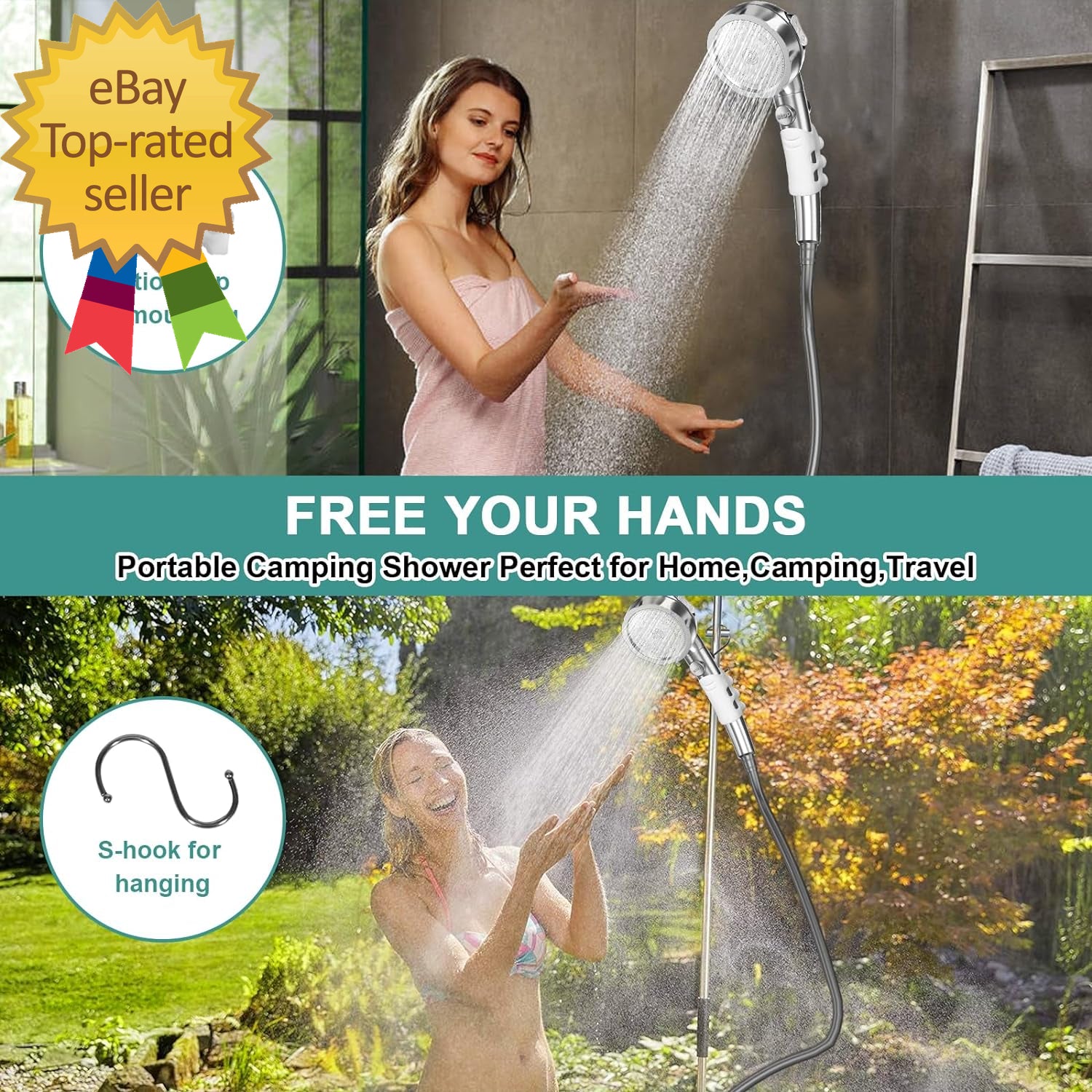 Portable Shower for Camping, Rechargeable Electric Camping Shower Pump