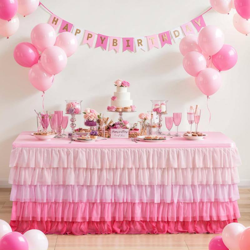Pastel Rainbow Table Skirt Ruffle Party Tablecloth for Rectangle Table 6Ft Birthday Party Baby Shower