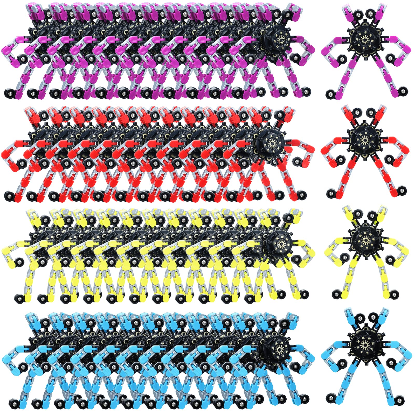 Fidget Spinners DIY Deformable Robot Fingertip Toys Transformable Chain Robot Finger Toy Stress Relief Toys Transformable Fingertip Spinner Sensory Fidget Toys for Kid Adults (64 Pack)