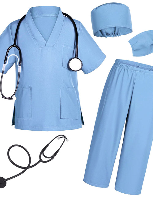 Load image into Gallery viewer, Doctor Costume for Kids Scrubs Pants with Accessories Set Toddler Children Cosplay 8-9 Years Sky Blue

