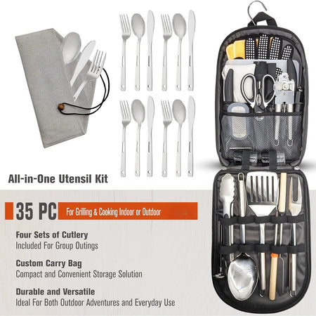 Grilling and Camping Cooking Utensils Set for the Outdoors BBQ - Camping Utensil Set Camping Kitchen Set Cookware Accessories