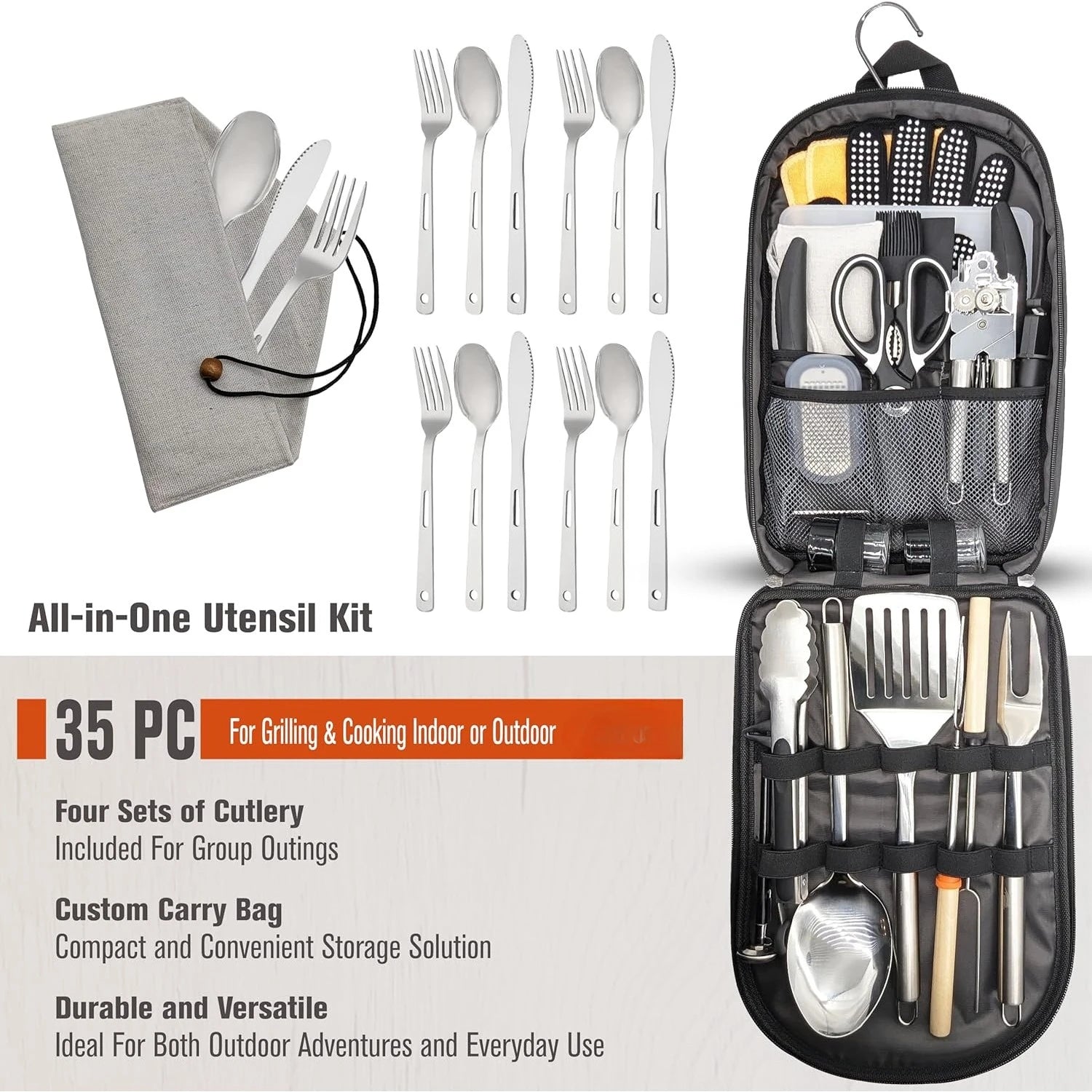 Grilling and Camping Cooking Utensils Set for the Outdoors BBQ - Camping Utensil Set Camping Kitchen Set Cookware Accessories