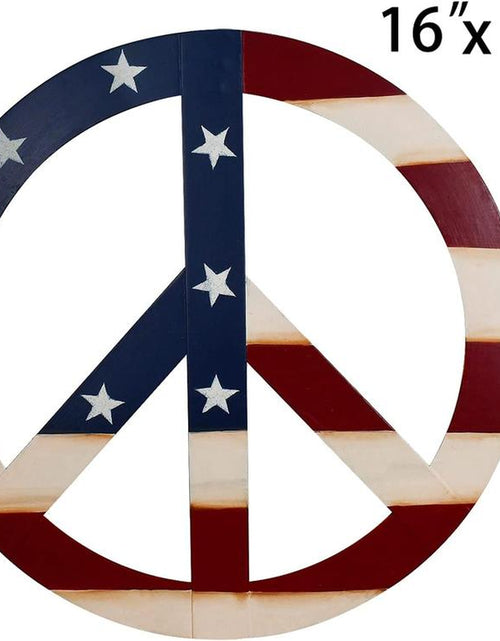 Load image into Gallery viewer, Patriotic American Flag Metal Peace Sign, Decorative Metal Hanging Peace Sign Wall Decor Star and Stripes Peace Sign Wall Art for Home Door Wall
