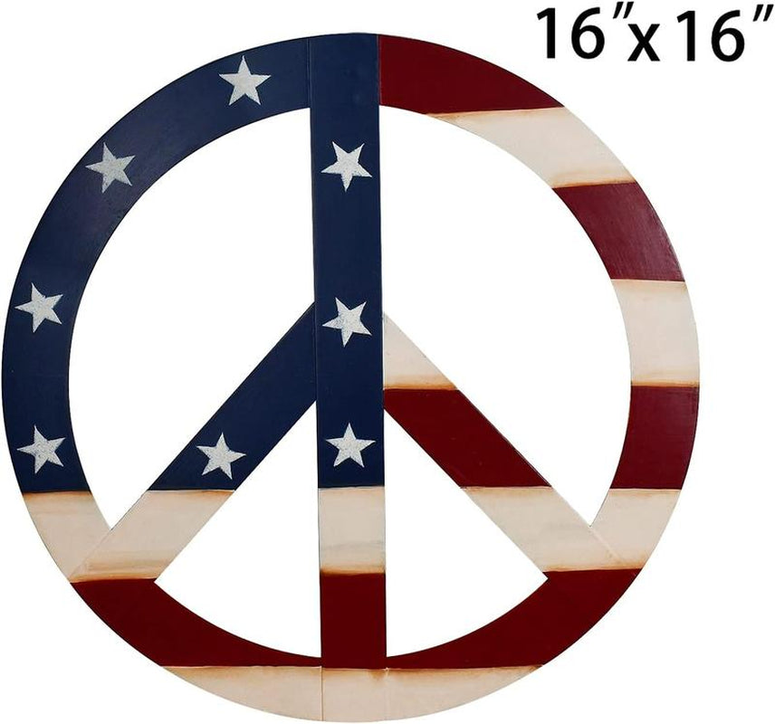 Patriotic American Flag Metal Peace Sign, Decorative Metal Hanging Peace Sign Wall Decor Star and Stripes Peace Sign Wall Art for Home Door Wall