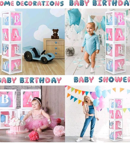 Set of 65 Pieces Baby Box Decorations for Baby Shower Use These Baby Boxes for Baby Shower as Baby Shower Decorations for Gender Reveal Party, Contains Baby Shower Blocks, Baby Boxes with Letters
