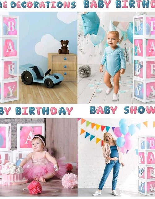 Load image into Gallery viewer, Set of 65 Pieces Baby Box Decorations for Baby Shower Use These Baby Boxes for Baby Shower as Baby Shower Decorations for Gender Reveal Party, Contains Baby Shower Blocks, Baby Boxes with Letters
