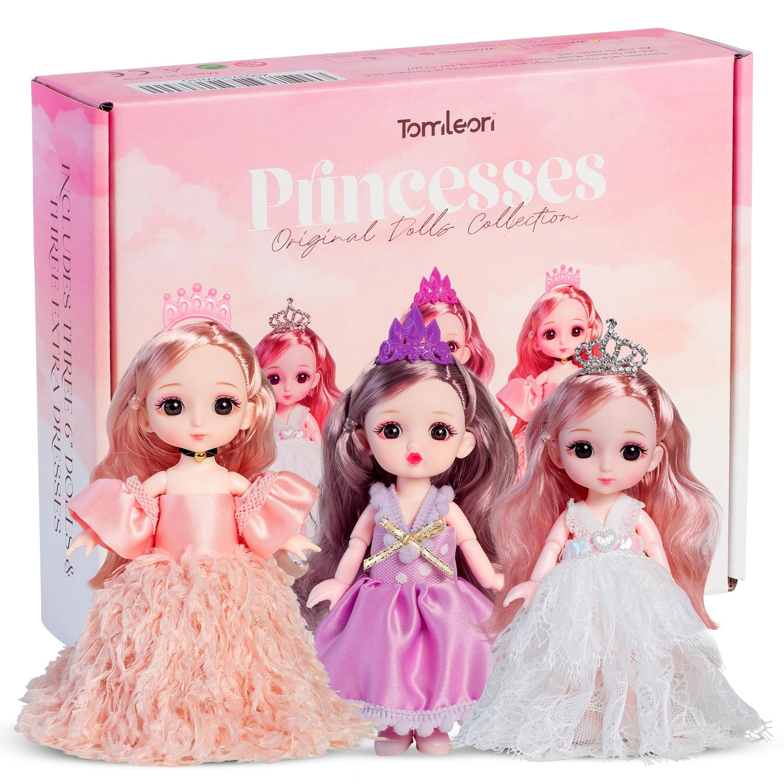 TOMLEON Set of Beautiful Little Dolls with Changeable Clothes and Accessories Dolls for Dollhouses and Pretend Play Dolls for Children and Toddlers Aged 3 +