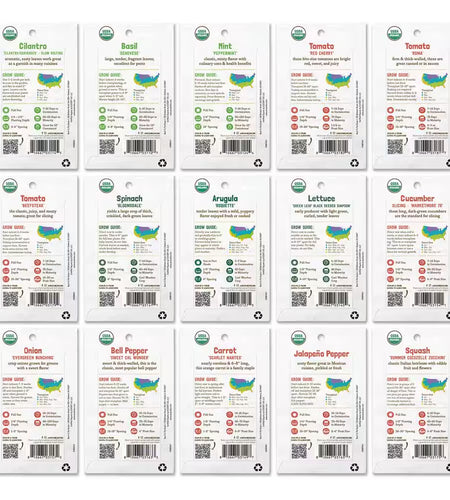 Organic Garden Essentials Vegetable Seeds Variety (15-Pack)