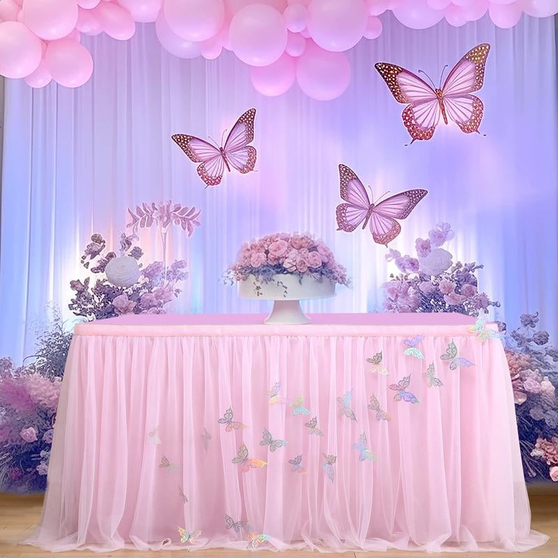 Pastel Rainbow Table Skirt Ruffle Party Tablecloth for Rectangle Table 6Ft Birthday Party Baby Shower