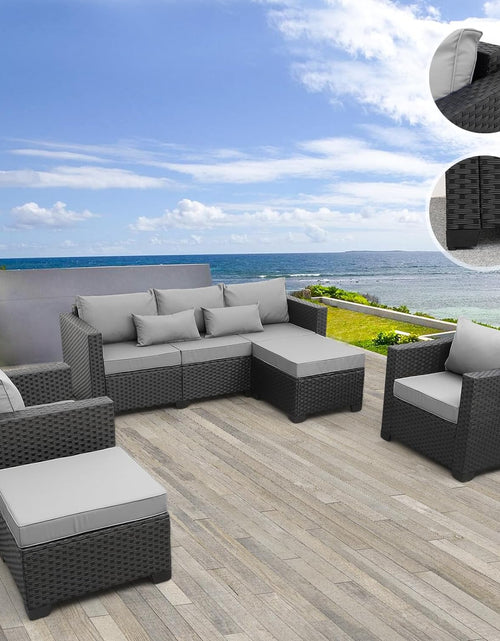 Load image into Gallery viewer, Outdoor Wicker Furniture Couch Set 5 Pieces Patio Furniture Sectional Sofa with Grey No-Slip Cushions and Waterproof Covers
