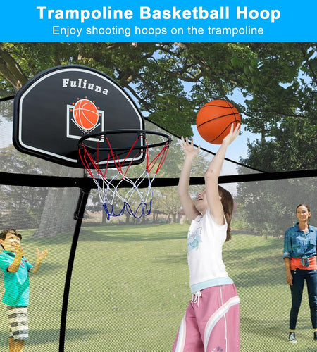 Trampoline Basketball Hoop, Basketball Hoop for Trampoline Fits for 25Mm Straight Pole & Curved Pole, Trampoline Basketball Hoop Attachment with Protective Net,Mini Ball,Pump, Easy to Install
