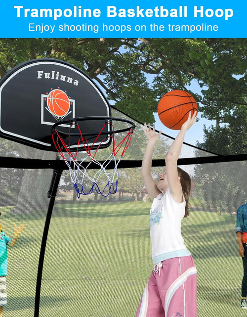 Load image into Gallery viewer, Trampoline Basketball Hoop, Basketball Hoop for Trampoline Fits for 25Mm Straight Pole &amp; Curved Pole, Trampoline Basketball Hoop Attachment with Protective Net,Mini Ball,Pump, Easy to Install
