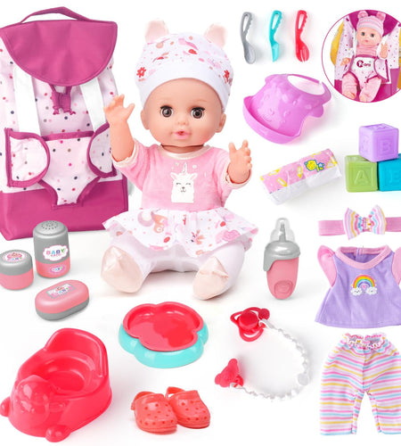AuntyFey Baby Doll with Accessories Set Baby Dolls Set for Toddler Girls 3-5 6-12 Toddler Baby Doll Set Baby Doll Playset Baby Dolls for 5 Year Old Girls Baby Doll Toys Pretend Play Toy(BackPack)