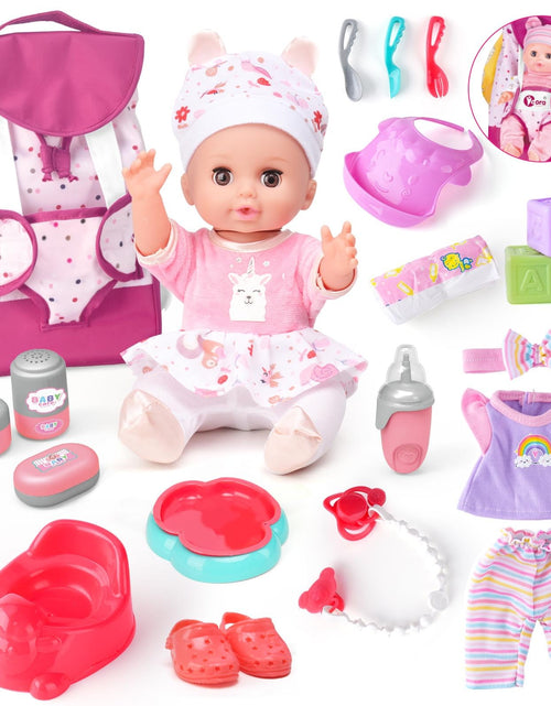 Load image into Gallery viewer, AuntyFey Baby Doll with Accessories Set Baby Dolls Set for Toddler Girls 3-5 6-12 Toddler Baby Doll Set Baby Doll Playset Baby Dolls for 5 Year Old Girls Baby Doll Toys Pretend Play Toy(BackPack)
