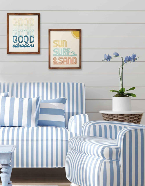 Load image into Gallery viewer, Good Vibrations Framed Wood Wall Decor - Retro Vibe Wall Art for Bedroom, Living Room or Beach House

