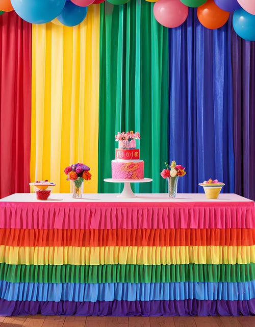 Load image into Gallery viewer, Pastel Rainbow Table Skirt Ruffle Party Tablecloth for Rectangle Table 6Ft Birthday Party Baby Shower
