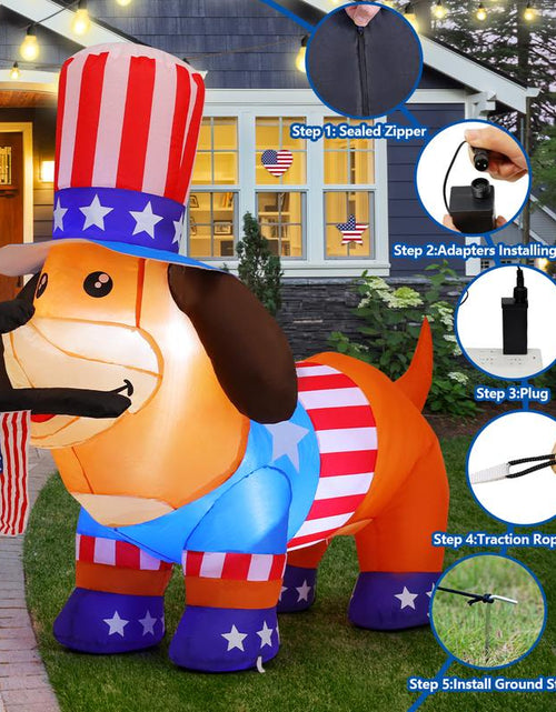 Load image into Gallery viewer, 4Th of July Inflatables 4FT Dog with American Flag Independence Day Blow up Inflatable Yard Decorations with Built-In Leds for Holiday Party Indoor Outdoor Yard Garden Lawn
