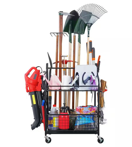 3- Tier Garden Tool Organizer for Garage-Yard Tool Racks with Wheels