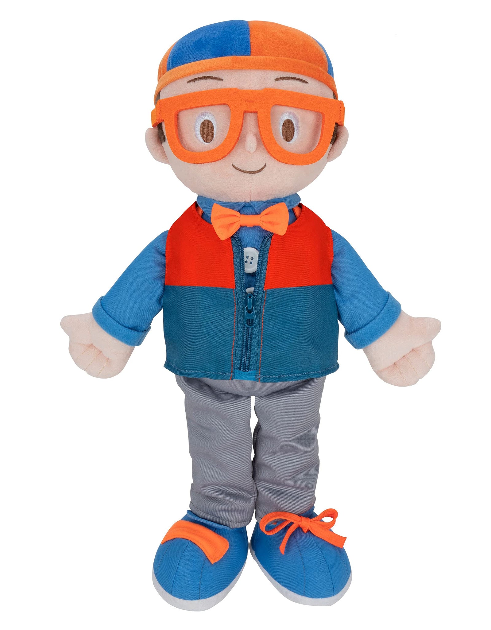 Blippi Get Ready and Play Plush - 20-inch Dress Up Plush with Sounds Teaches Children to Tie Shoes Button Shirts Snap Suspenders Zip Vest-Jacket Roll Sleeves and Socks and More - Amazon Exclusive
