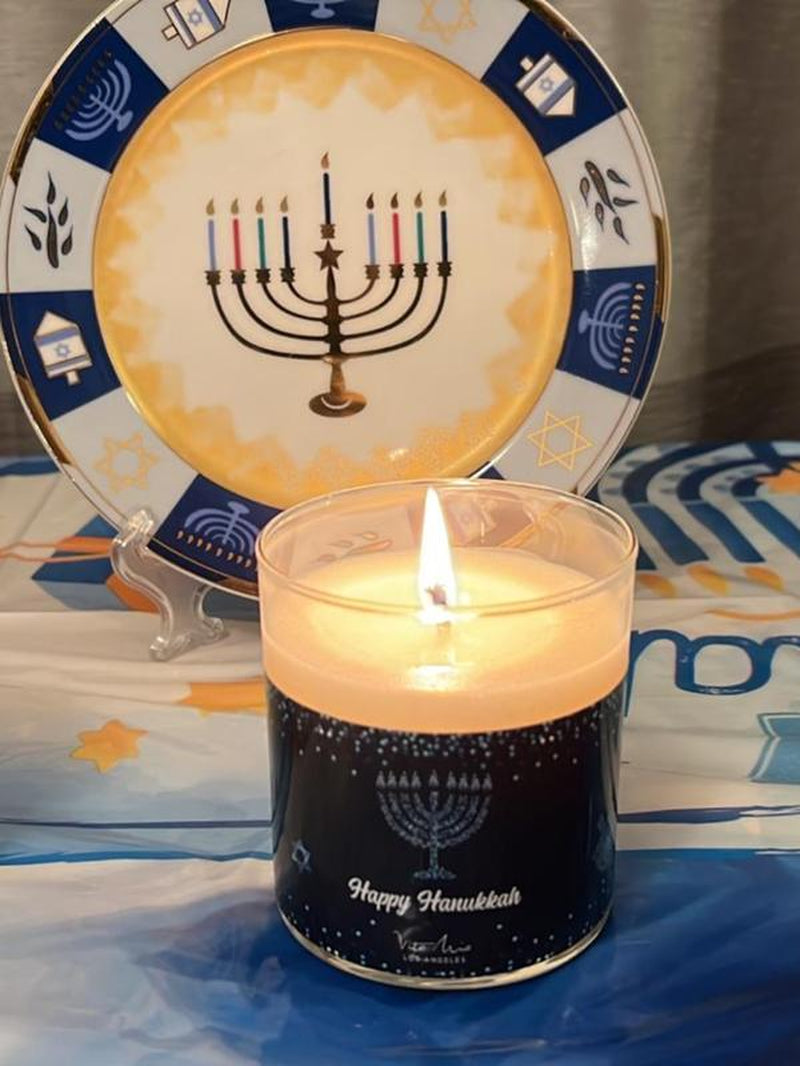 Happy Hanukkah Candle Decor Gift Glass Bean Coconut