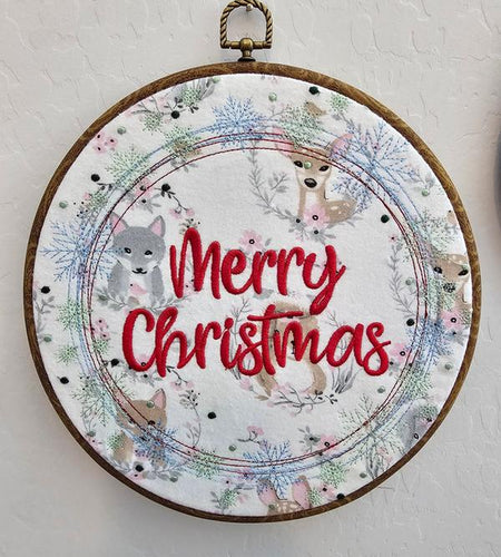Merry Christmas Embroidery Wreath Wall Hanging