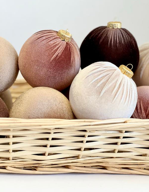 Load image into Gallery viewer, Christmas Velvet Ornaments, Christmas Tree Decoration, Brown Shades Set of 12 Pcs Size 4&quot;, Christmas Handmade Custom Balls Gift Decorative Hanging
